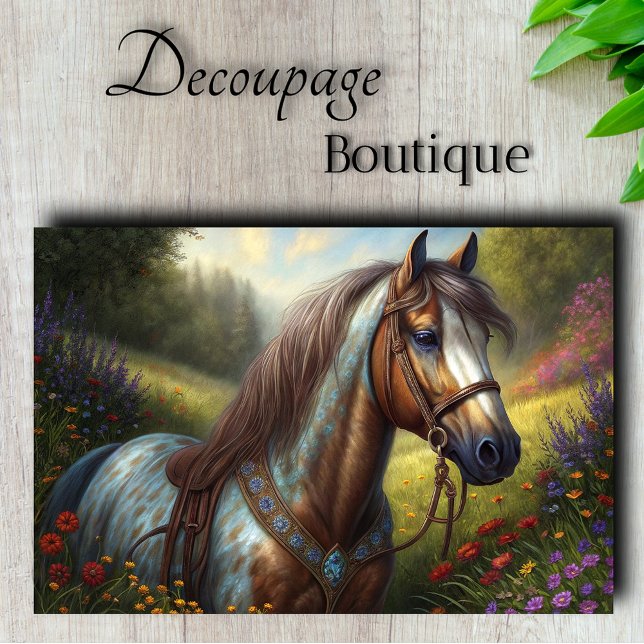 Papier Mousseline Cheval Décoré Decoupage de Prairie (Decorated Horse Meadow Decoupage Tissue Paper)