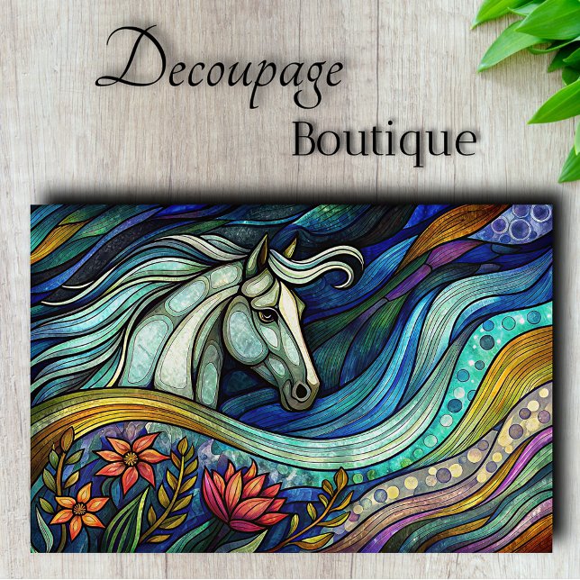 Papier Mousseline Cheval en découpage abstrait vitrail (Stained Glass Horse Abstract Decoupage Tissue Paper)