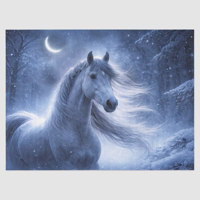 Papier Mousseline Cheval et Belle Lune d'Hiver (Recto)