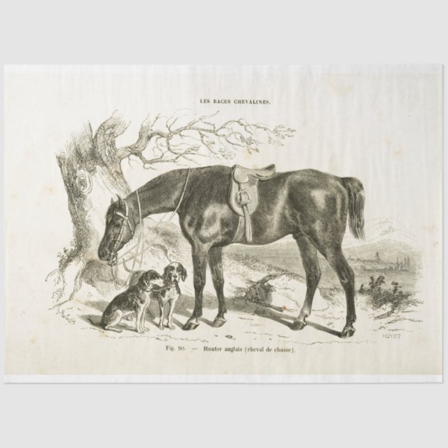 Papier Mousseline Cheval et Chiens Ephémère Découpage Français Vinta (Recto)