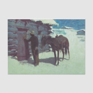 Papier Mousseline Cheval et Cowboy neige hivernale