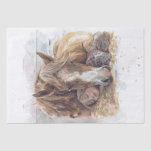 Papier Mousseline Cheval Et Fille En Grange Dormir "Meilleurs amis"