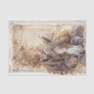Papier Mousseline Cheval Et Fille En Grange Dormir "Meilleurs amis"