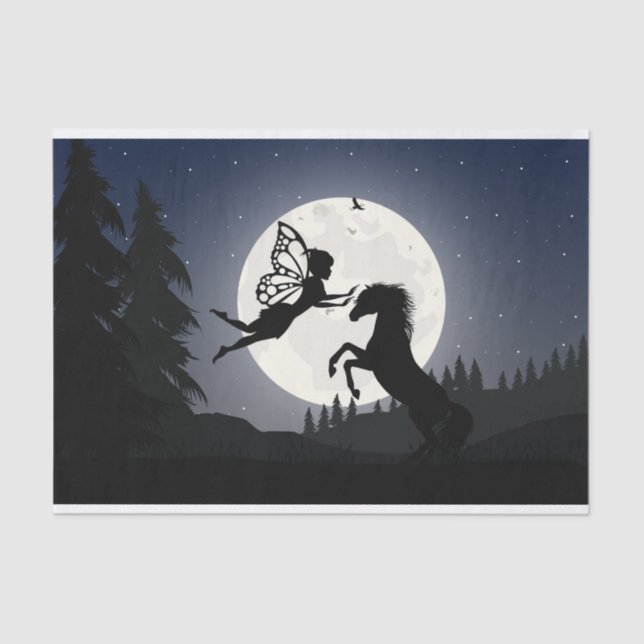 Papier Mousseline Cheval Fée Silhouette Moon Forest Hill Découpage (Recto)
