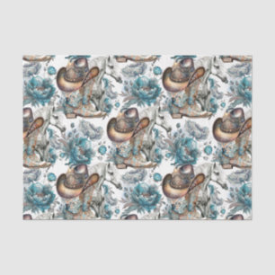 Papier Mousseline Cheval fille cowgirl motif floral turquoise