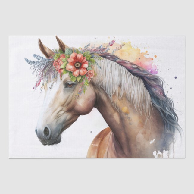 Papier Mousseline Cheval floral exceptionnel (Recto)