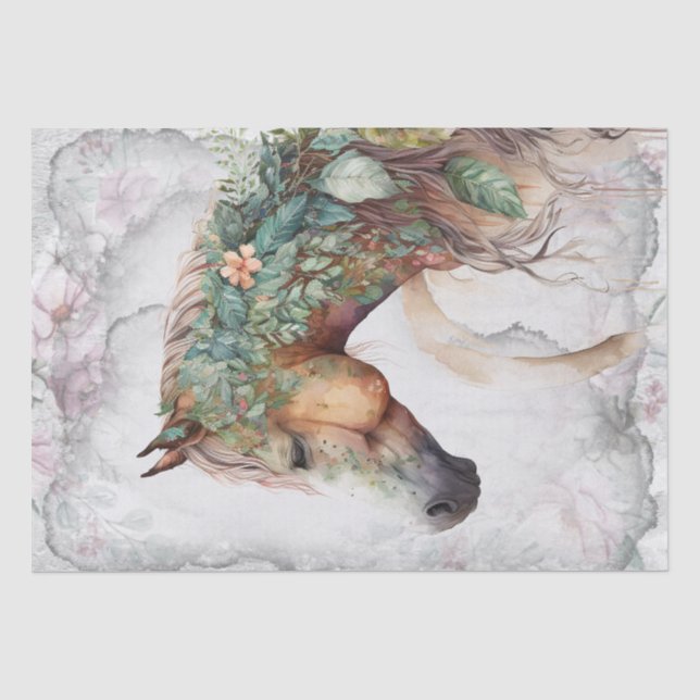 Papier Mousseline Cheval floral exceptionnel (Recto)