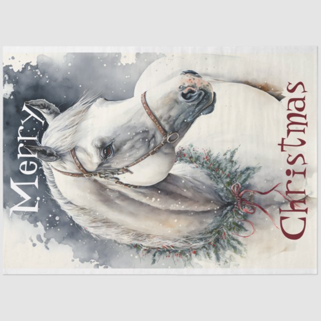 Papier Mousseline Cheval hiver Aquarelle de Noël (Recto)