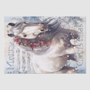 Papier Mousseline Cheval hiver Aquarelle de Noël