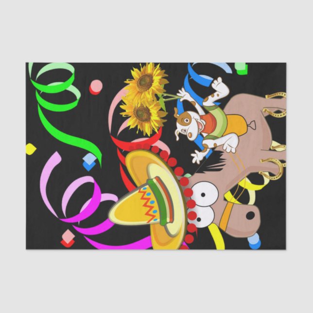 Papier Mousseline Cheval Joyeux Anniversaire Tissu Papier (Recto)