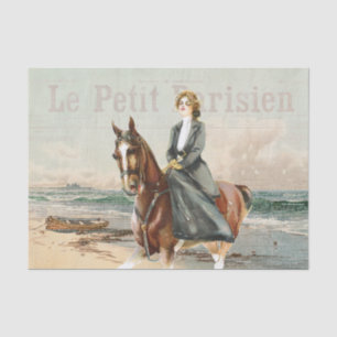 Papier Mousseline Cheval Lady Rider Découpage French Seaside Beach