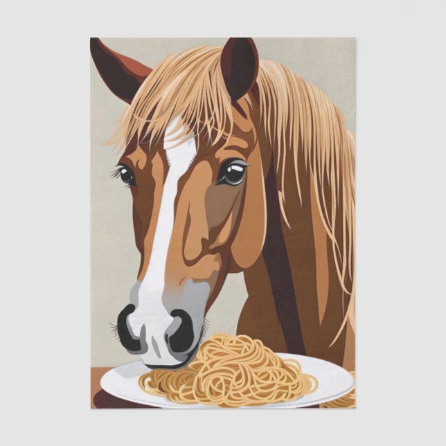 Papier Mousseline cheval mangeant des spaghettis découpage (Recto)
