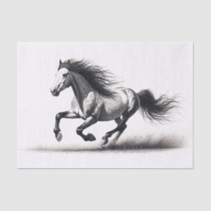 Papier Mousseline Cheval Mustang sauvage Découpage noir et blanc