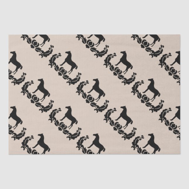Papier Mousseline Cheval noir et blanc Damas (Recto)