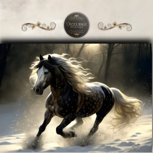 Papier Mousseline Cheval noir mystique découpage d'hiver
