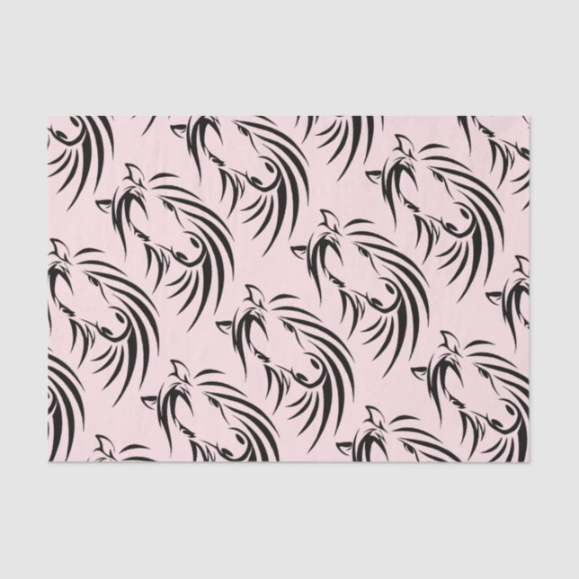 Papier Mousseline Cheval noir sur rose (Recto)