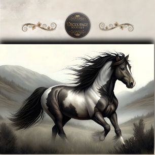 Papier Mousseline Cheval Pinto Noir Et Blanc Decoupage