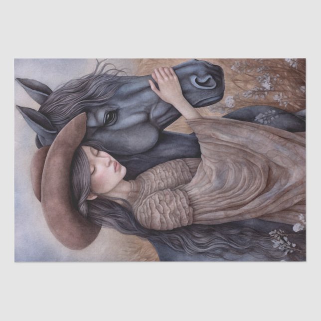 Papier Mousseline Cheval Prairie Cowgirl "Meilleurs amis" (Recto)