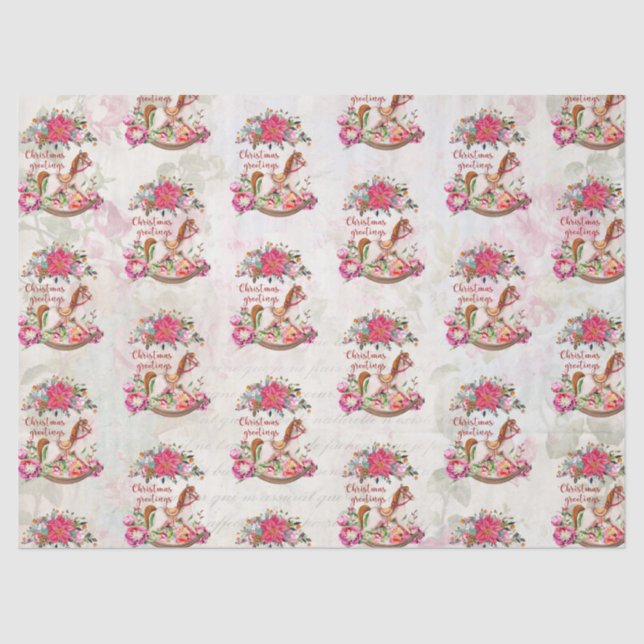 Papier Mousseline Cheval rocheux victorien et Poinsettia Noël (Recto)