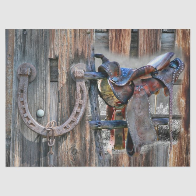Papier Mousseline Cheval Saddle Horseshoe Rustique Western (Recto)