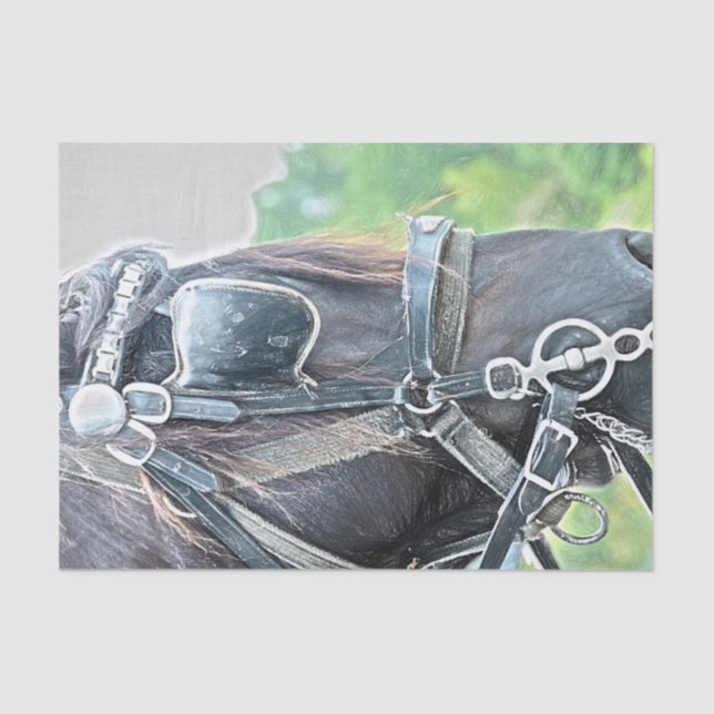 Papier Mousseline Cheval Western Rustique Marron Vert Découpage (Recto)
