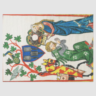 PAPIER MOUSSELINE CHEVALIER ARMÉ PAR SA FEMME, MINIATURE MÉDIÉVALE