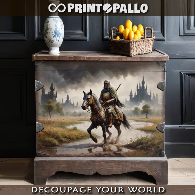 Papier Mousseline Chevalier médiéval solitaire et son cheval - (Créateur téléchargé)