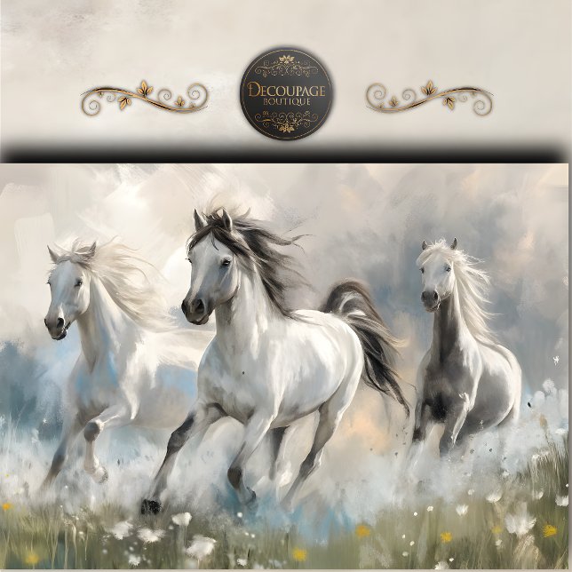 Papier Mousseline Chevaux blancs éthérés Art Découpage (Ethereal White Horses Art Decoupage Tissue Paper)