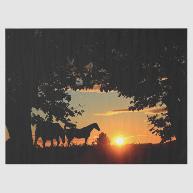 Papier Mousseline Chevaux Coucher du soleil Découpage papier Tissu (Recto)