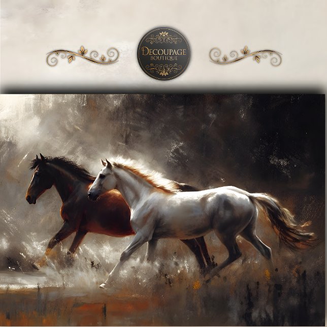 Papier Mousseline Chevaux de course rustiques Art découpage (Rustic Running Horses Art Decoupage Tissue Paper)