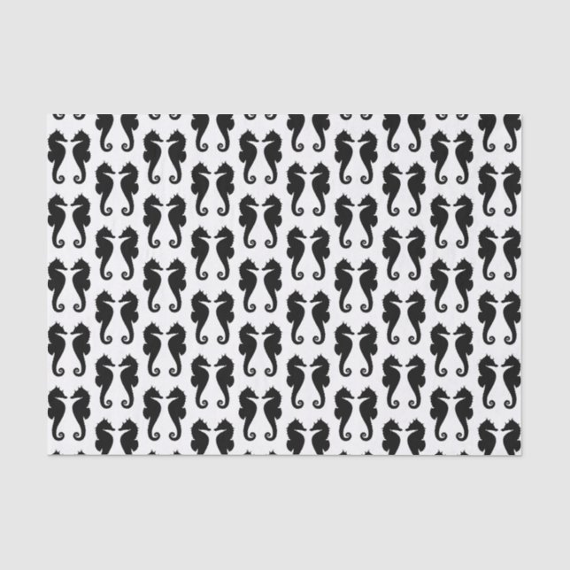 Papier Mousseline Chevaux de mer noirs sur fond blanc (Recto)