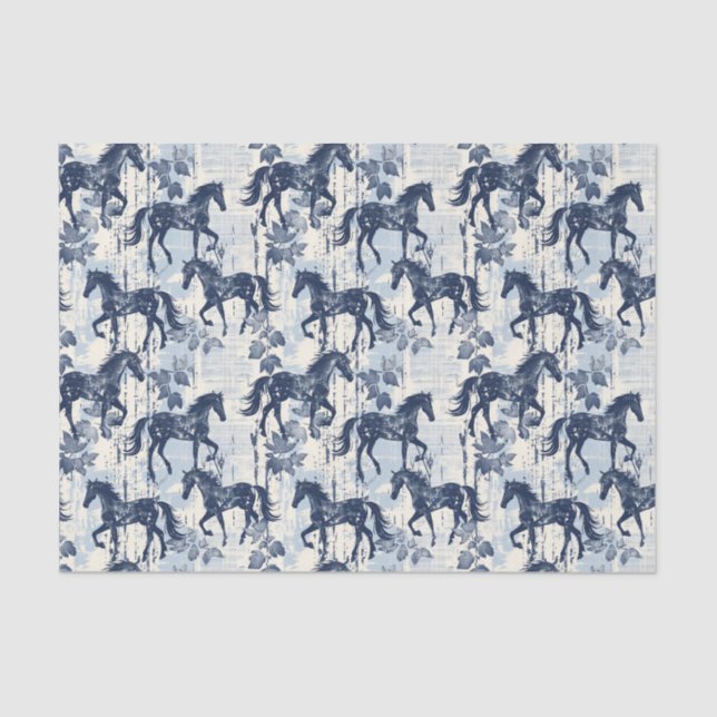 Papier Mousseline Chevaux de Toile Bleu foncé sans couture (Recto)