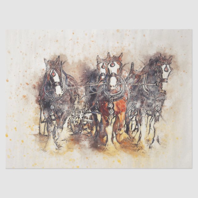 Papier Mousseline Chevaux de travail Western Decoupage Art Tissu Pap (Recto)