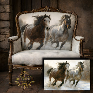 Papier Mousseline Chevaux d'hiver courant côte à côte Decoupage