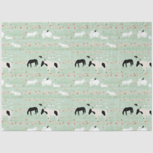 Papier Mousseline Chevaux Moutons Ferme Rose Orange Fleurs