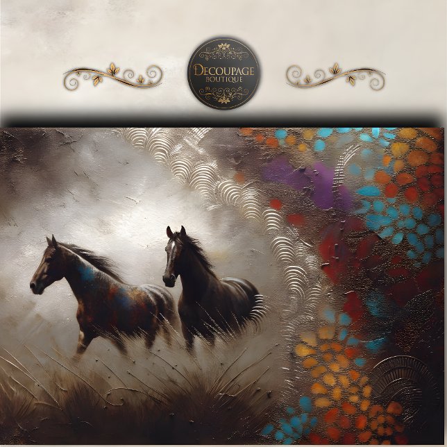Papier Mousseline Chevaux noirs abstraits Art Découpage (Abstract Black Horses Art Decoupage Tissue Paper)