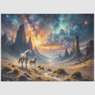 Papier Mousseline Chevaux sauvages dans le désert Mare et poulain so