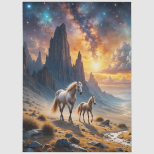 Papier Mousseline Chevaux sauvages dans le désert Mare et poulain so