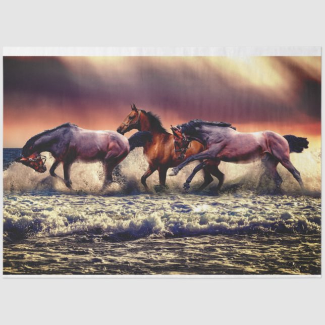 Papier Mousseline Chevaux sur le rivage (Recto)