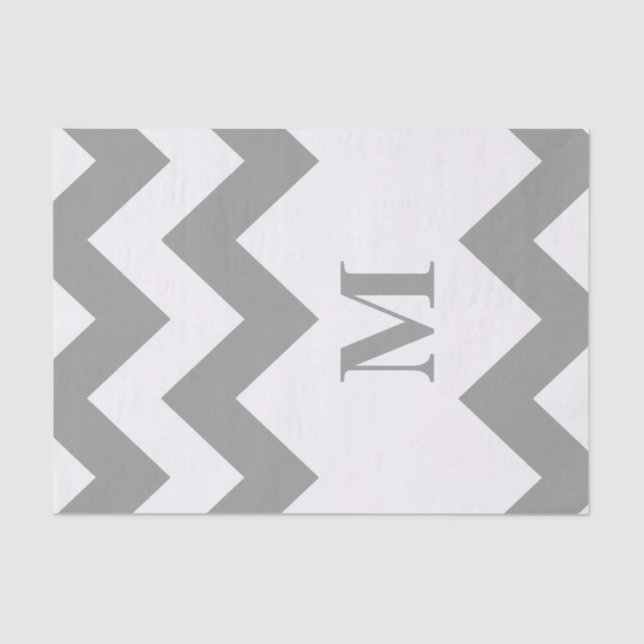 Papier Mousseline Chevron audacieux gris avec le monogramme (Recto)