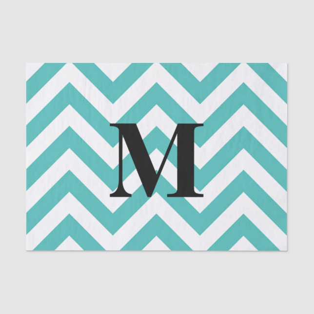 Papier Mousseline Chevron bleu avec monogramme (Recto)