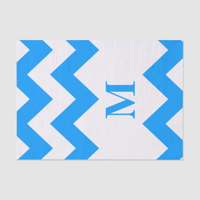Papier Mousseline Chevron bleu clair avec monogramme (Recto)