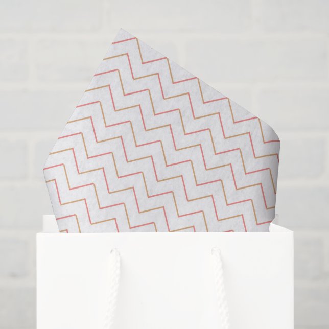 Papier Mousseline Chevron Corail et Sable (Sac cadeau)