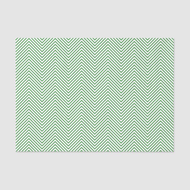 Papier Mousseline Chevron Line Tissue Paper - Green on White (Recto)
