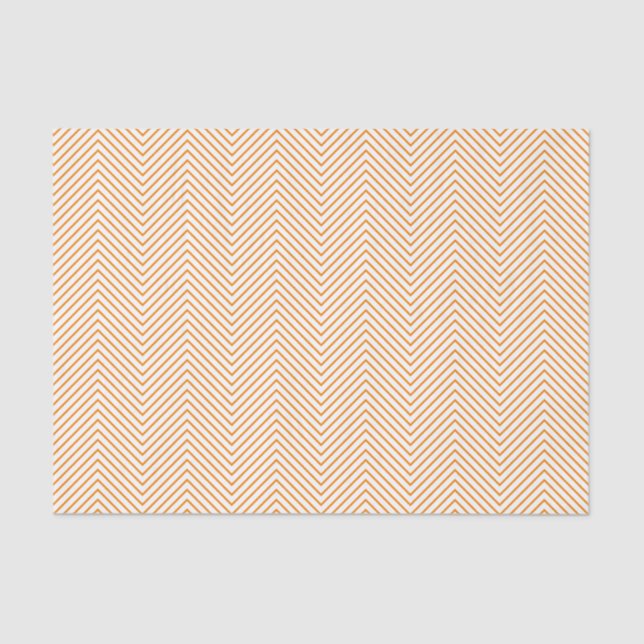 Papier Mousseline Chevron Line Tissue Paper - Orange on White (Recto)