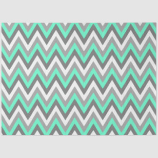 Papier Mousseline Chevron Pattern Grey White Mint Decoupage