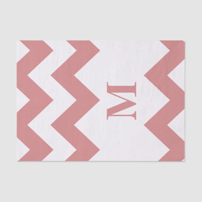 Papier Mousseline Chevron rose gras avec monogramme (Recto)