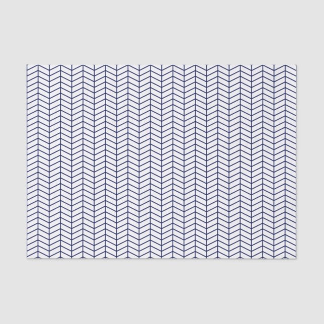 Papier Mousseline Chevron Tissue Paper - Navy Blue on White (Recto)