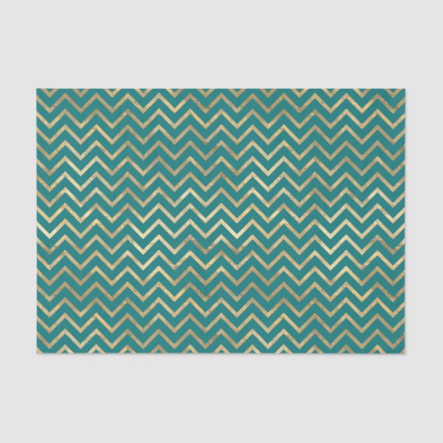Papier Mousseline Chevron turquoise et Gold Foil (Recto)