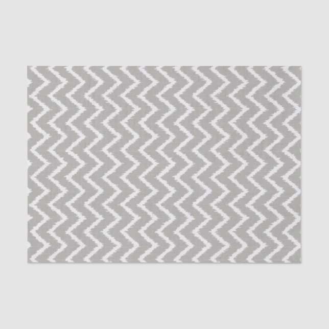 Papier Mousseline Chevrons d'Ikat - gris argenté et blanc (Recto)